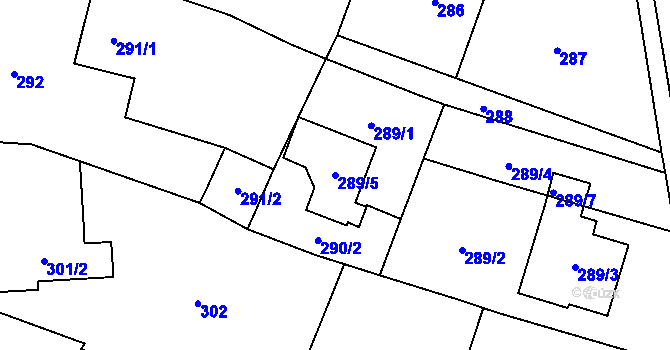 Parcela st. 289/5 v KÚ Bobrovníky, Katastrální mapa