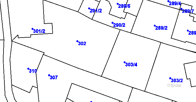 Parcela st. 303/1 v KÚ Bobrovníky, Katastrální mapa