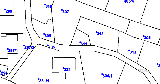 Parcela st. 311 v KÚ Bobrovníky, Katastrální mapa