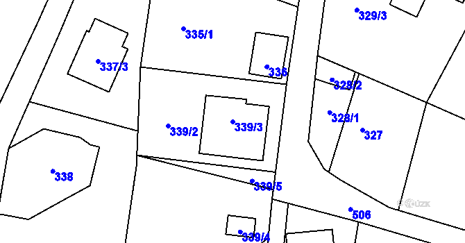 Parcela st. 339/3 v KÚ Bobrovníky, Katastrální mapa