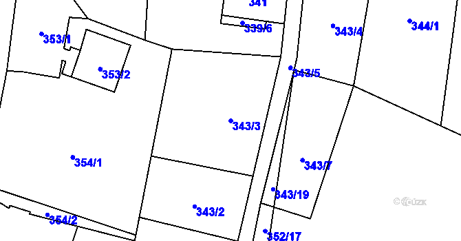 Parcela st. 343/3 v KÚ Bobrovníky, Katastrální mapa