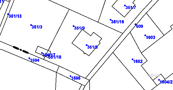 Parcela st. 351/8 v KÚ Bobrovníky, Katastrální mapa
