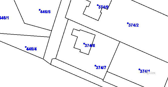 Parcela st. 374/8 v KÚ Bobrovníky, Katastrální mapa
