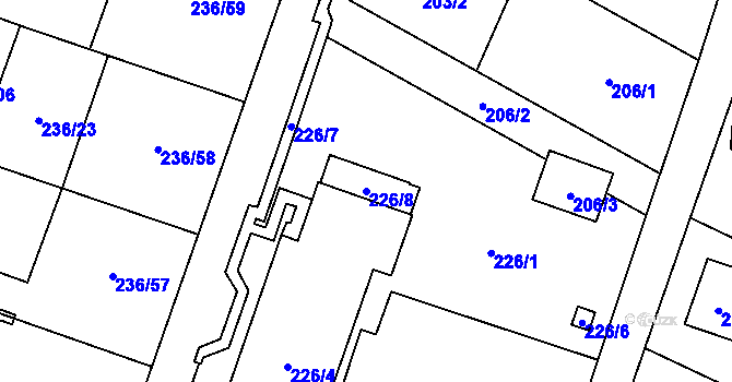 Parcela st. 226/8 v KÚ Bobrovníky, Katastrální mapa