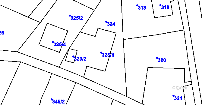 Parcela st. 323/1 v KÚ Bobrovníky, Katastrální mapa