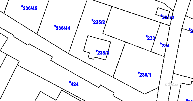 Parcela st. 235/3 v KÚ Bobrovníky, Katastrální mapa
