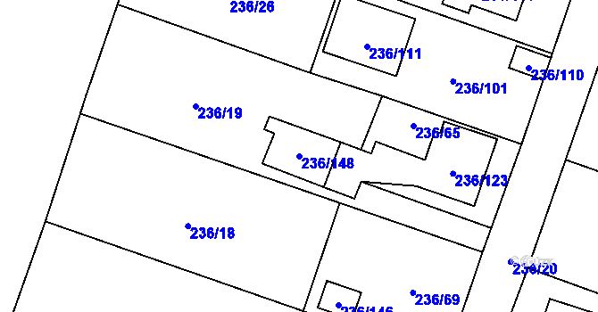 Parcela st. 236/148 v KÚ Bobrovníky, Katastrální mapa
