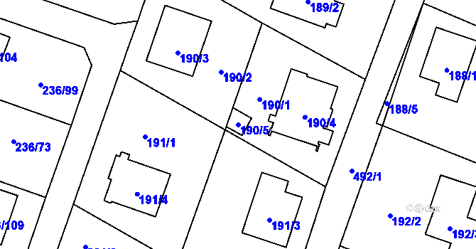 Parcela st. 190/5 v KÚ Bobrovníky, Katastrální mapa