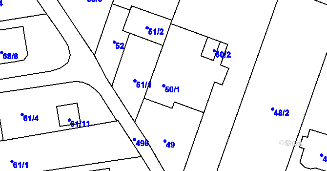 Parcela st. 50/1 v KÚ Bobrovníky, Katastrální mapa