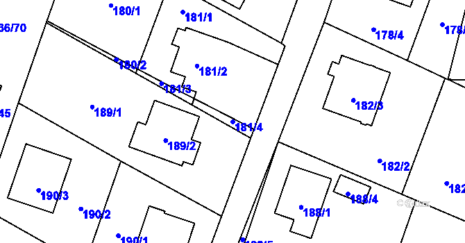 Parcela st. 181/4 v KÚ Bobrovníky, Katastrální mapa