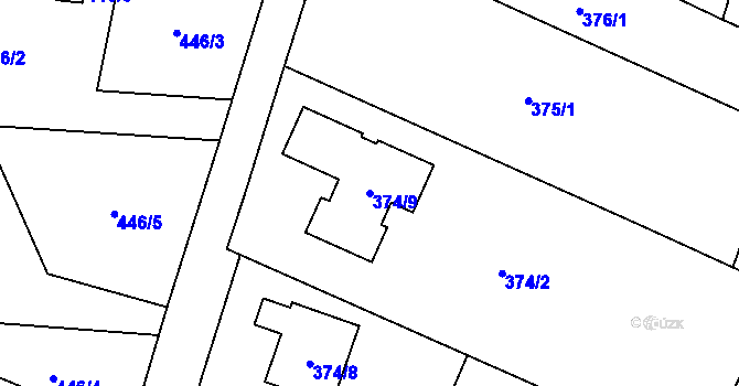 Parcela st. 374/9 v KÚ Bobrovníky, Katastrální mapa