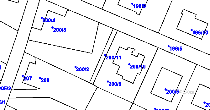 Parcela st. 200/11 v KÚ Bobrovníky, Katastrální mapa