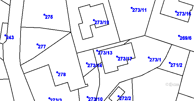 Parcela st. 273/13 v KÚ Bobrovníky, Katastrální mapa