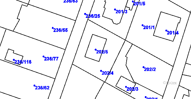 Parcela st. 202/5 v KÚ Bobrovníky, Katastrální mapa