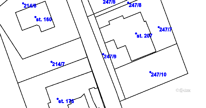 Parcela st. 247/9 v KÚ Bobrůvka, Katastrální mapa