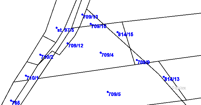 Parcela st. 709/4 v KÚ Bobrůvka, Katastrální mapa