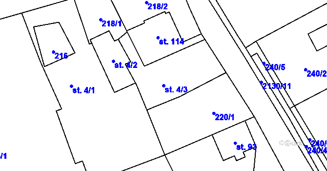 Parcela st. 4/3 v KÚ Bobrůvka, Katastrální mapa
