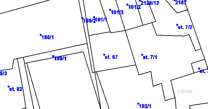Parcela st. 67 v KÚ Bobrůvka, Katastrální mapa