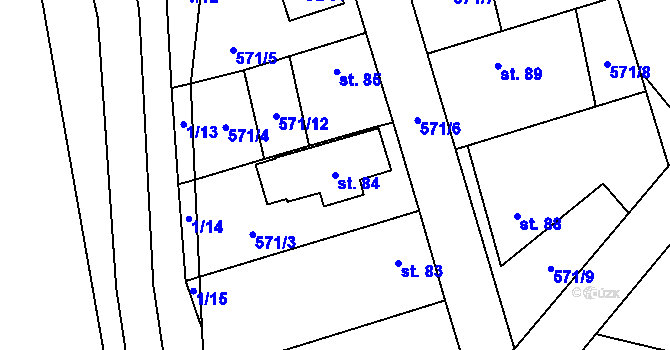Parcela st. 84 v KÚ Bobrůvka, Katastrální mapa