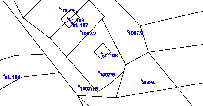 Parcela st. 108 v KÚ Bobrůvka, Katastrální mapa