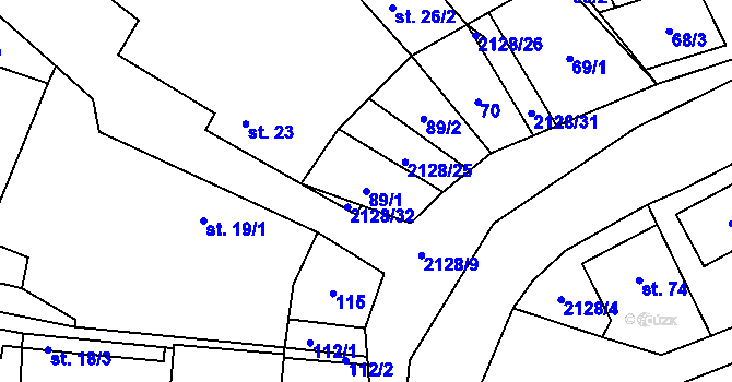 Parcela st. 89/1 v KÚ Bobrůvka, Katastrální mapa