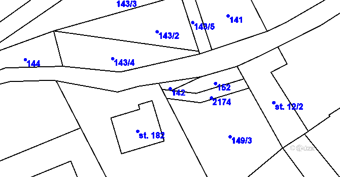 Parcela st. 142 v KÚ Bobrůvka, Katastrální mapa