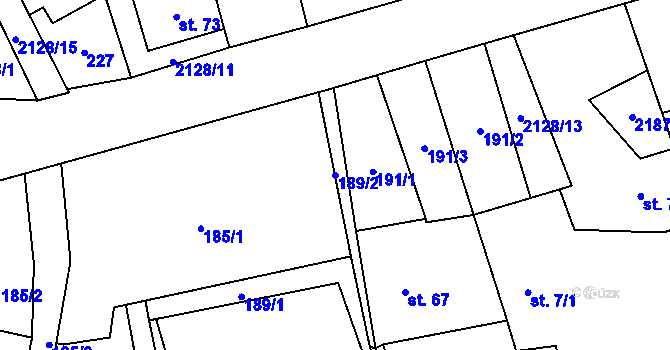 Parcela st. 189/2 v KÚ Bobrůvka, Katastrální mapa