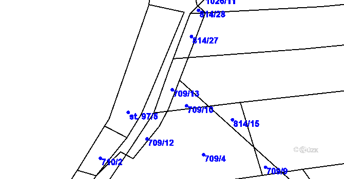Parcela st. 709/13 v KÚ Bobrůvka, Katastrální mapa