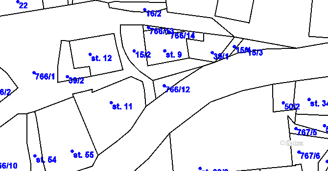 Parcela st. 766/12 v KÚ Boč, Katastrální mapa