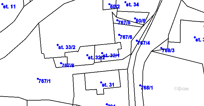 Parcela st. 32/1 v KÚ Boč, Katastrální mapa
