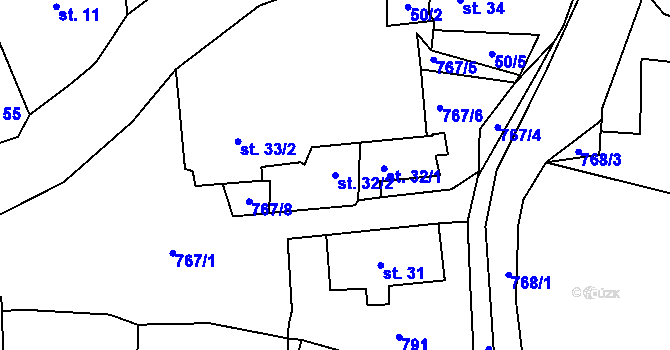 Parcela st. 32/2 v KÚ Boč, Katastrální mapa