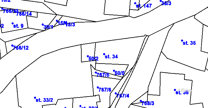 Parcela st. 34 v KÚ Boč, Katastrální mapa
