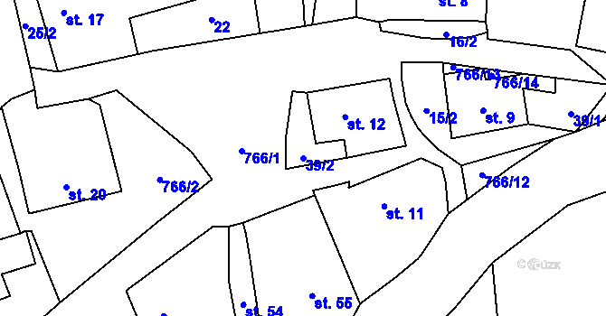 Parcela st. 39/2 v KÚ Boč, Katastrální mapa