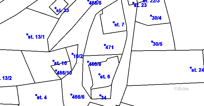 Parcela st. 466/9 v KÚ Malý Hrzín, Katastrální mapa