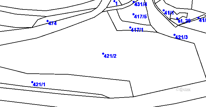Parcela st. 421/2 v KÚ Malý Hrzín, Katastrální mapa