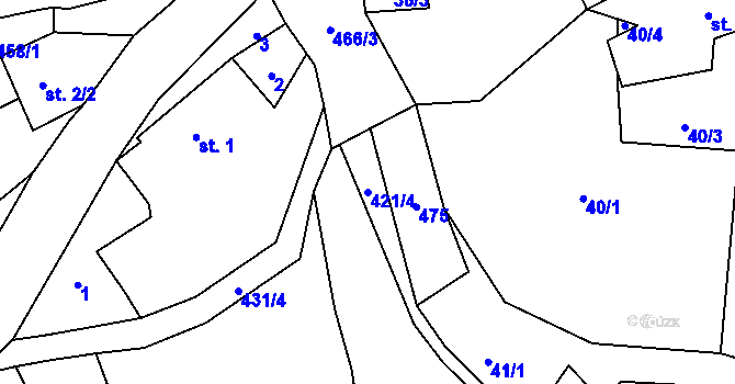 Parcela st. 421/4 v KÚ Malý Hrzín, Katastrální mapa