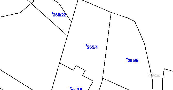 Parcela st. 265/4 v KÚ Boháňka, Katastrální mapa