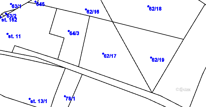 Parcela st. 62/17 v KÚ Boháňka, Katastrální mapa