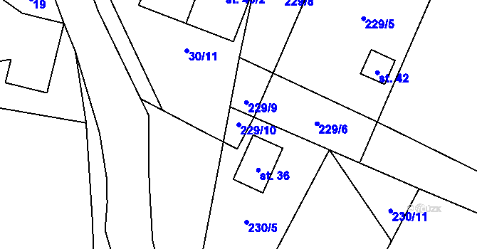 Parcela st. 229/10 v KÚ Chloumek u Hořic, Katastrální mapa