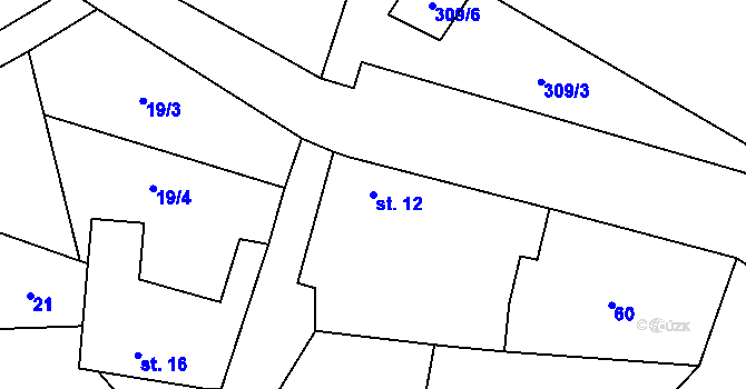 Parcela st. 12 v KÚ Boharyně, Katastrální mapa