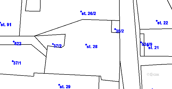 Parcela st. 28 v KÚ Boharyně, Katastrální mapa