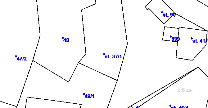 Parcela st. 37/1 v KÚ Boharyně, Katastrální mapa