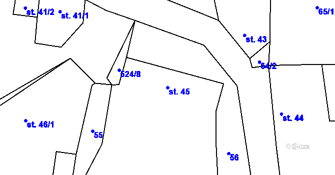 Parcela st. 45 v KÚ Boharyně, Katastrální mapa