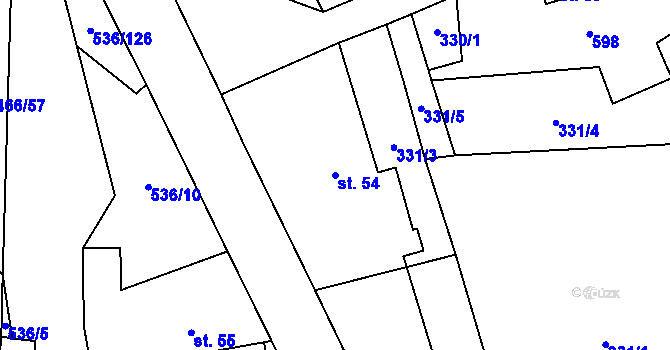 Parcela st. 54 v KÚ Boharyně, Katastrální mapa