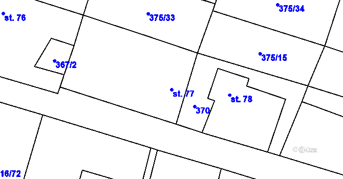 Parcela st. 77 v KÚ Boharyně, Katastrální mapa