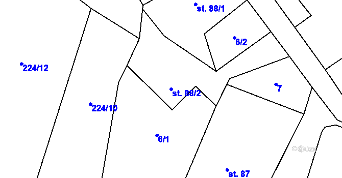 Parcela st. 88/2 v KÚ Boharyně, Katastrální mapa