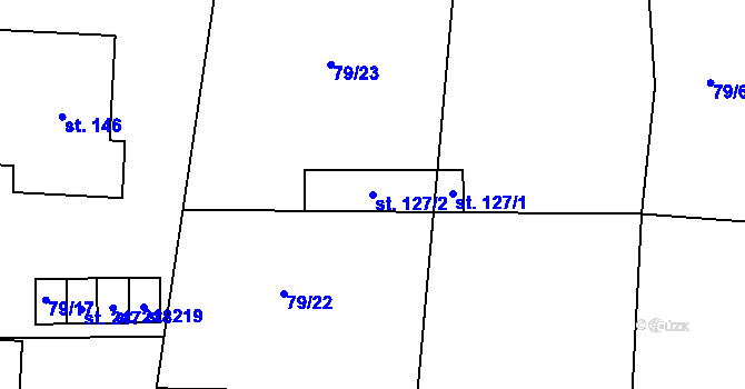 Parcela st. 127/2 v KÚ Boharyně, Katastrální mapa