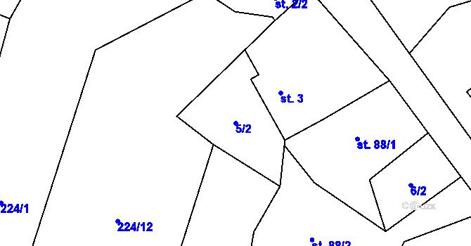 Parcela st. 5/2 v KÚ Boharyně, Katastrální mapa