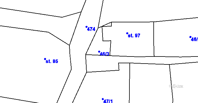 Parcela st. 46/3 v KÚ Boharyně, Katastrální mapa
