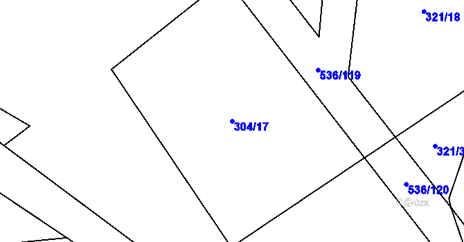 Parcela st. 304/17 v KÚ Boharyně, Katastrální mapa